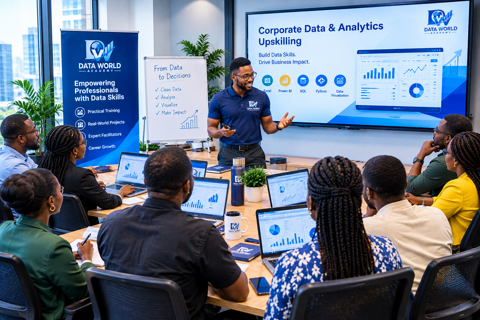 Corporate team in a data analytics upskilling session
