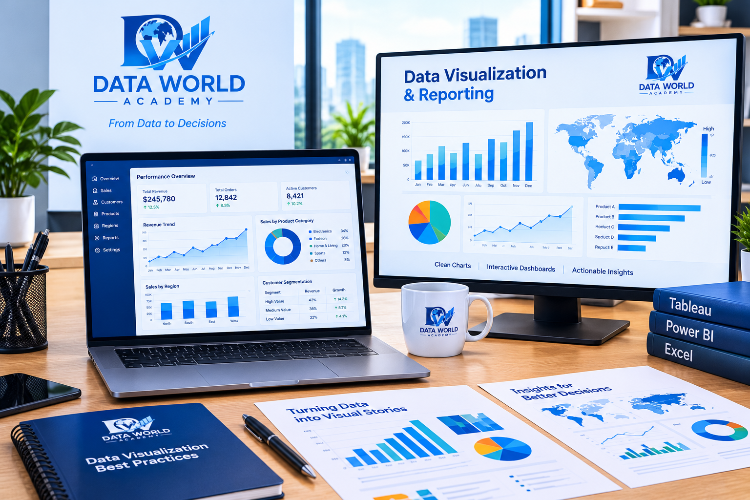 Interactive data visualization dashboard on a screen